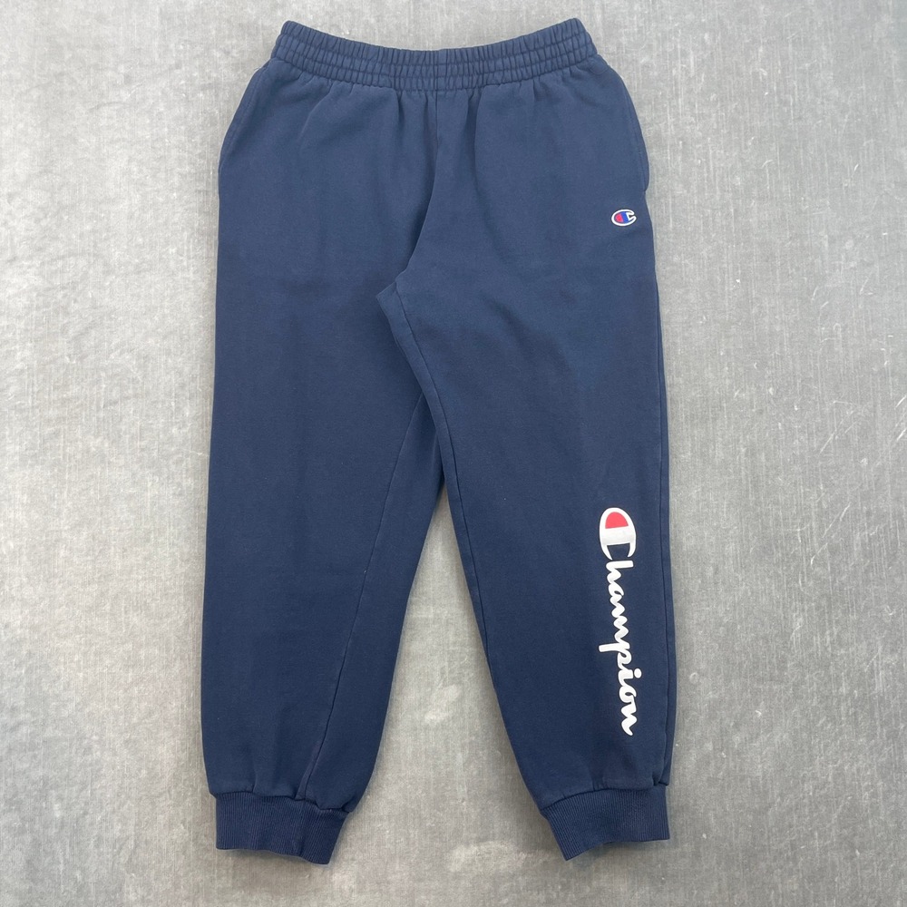 Champion Youth Large Navy Blue Fleece Jogger Sweatpants‎ Logo Graphic